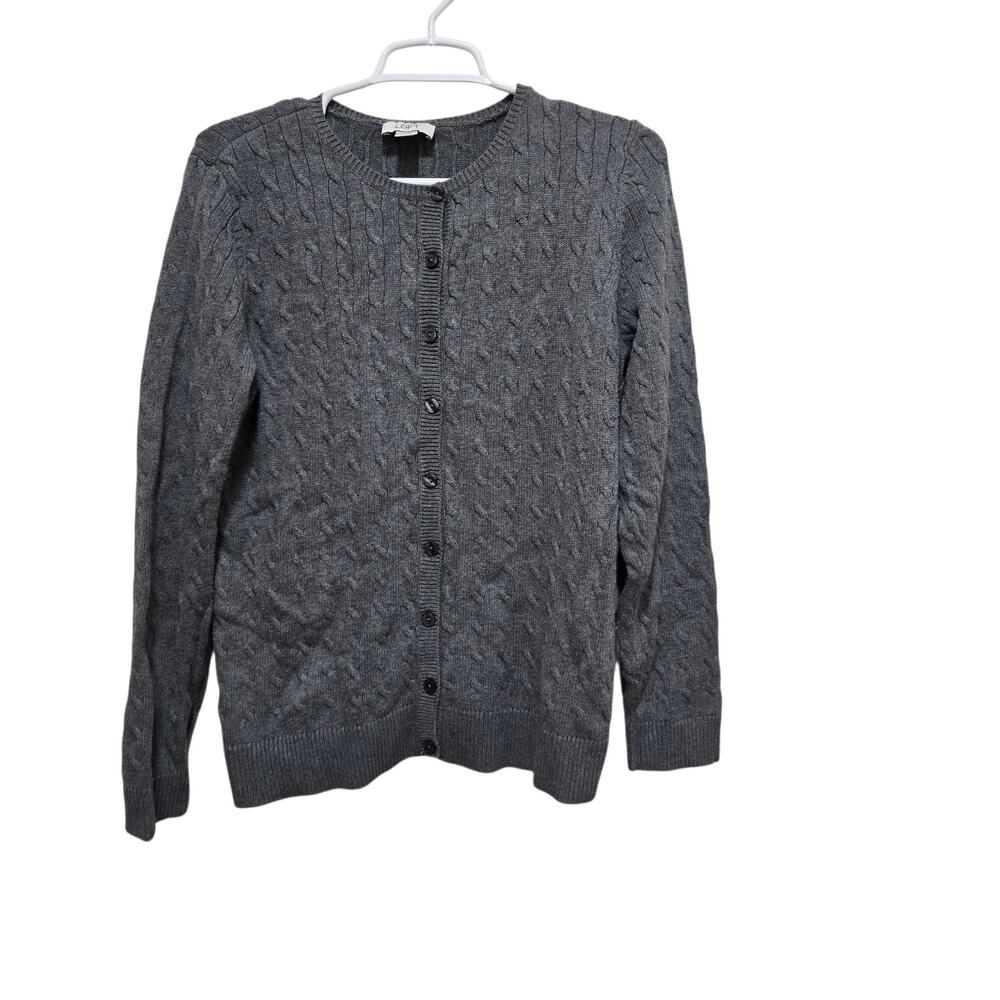 LOFT Gray Cable Knit Button Front Cardigan Sweater Large
